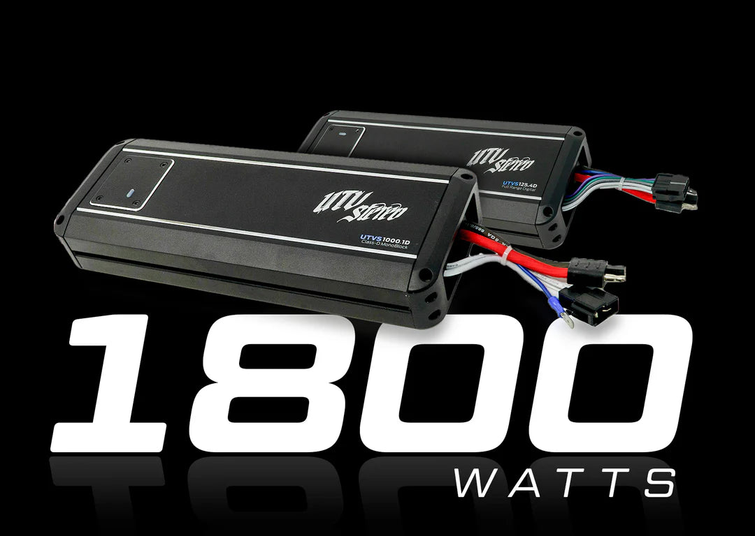 Two power amplifiers with '1800 watts' text on a black background