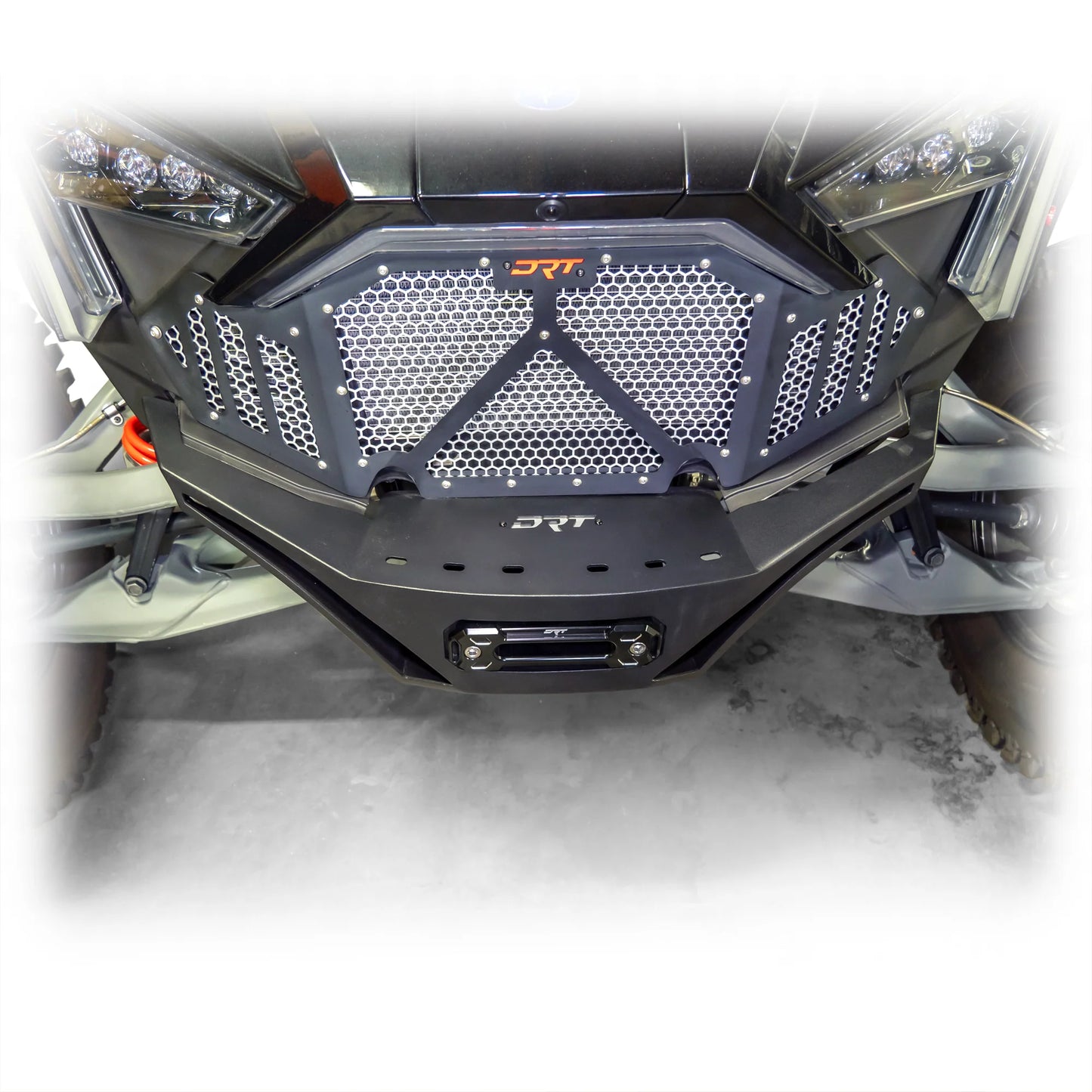 DRT Heavy Duty V2.0 Front Winch Bumper Skid Plate Polaris RZR Pro XP XP4 2020+ mounted top view 22-24 models