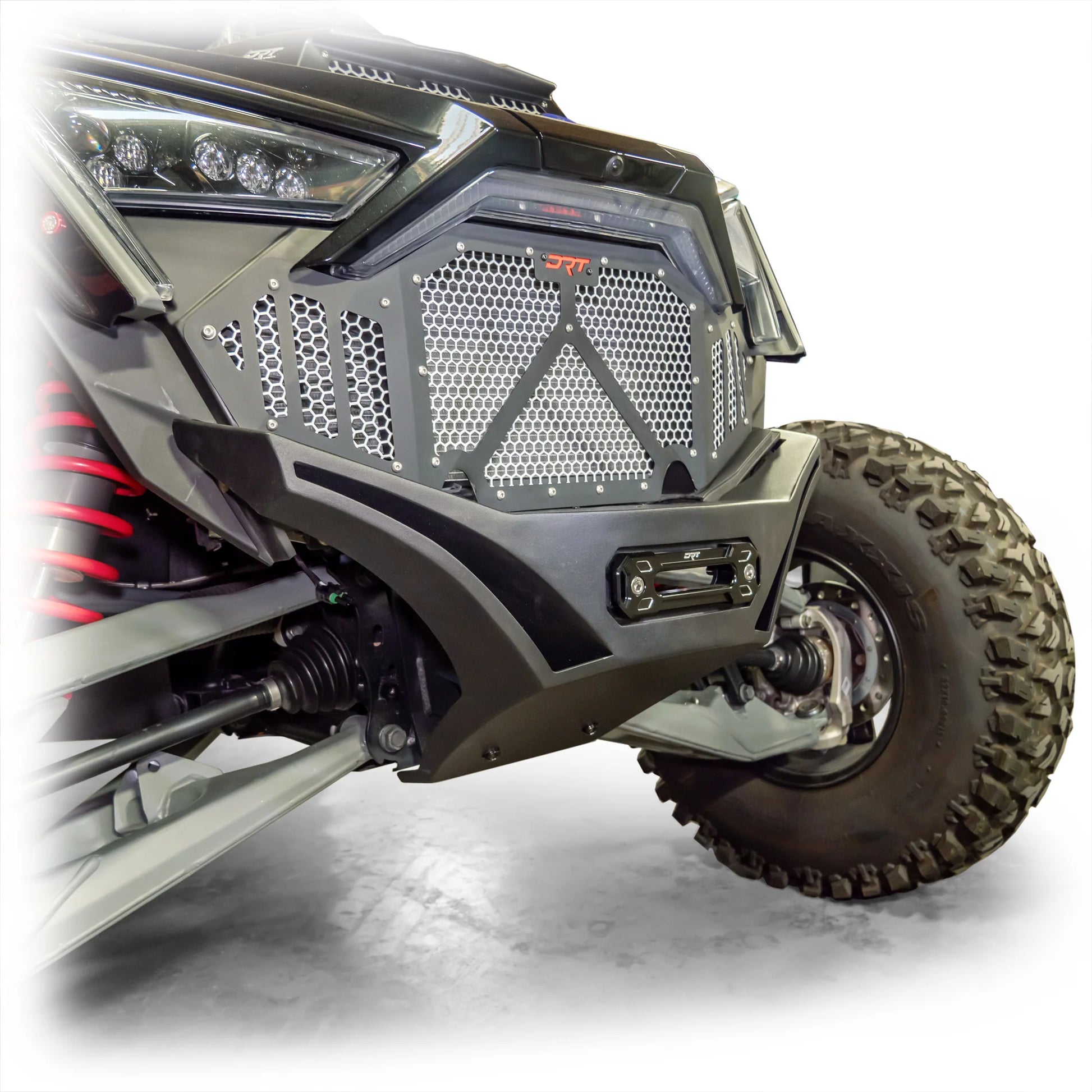 DRT Heavy Duty V2.0 Front Winch Bumper Skid Plate Polaris RZR Pro XP XP4 2020+ mounted 22-24 models side  view