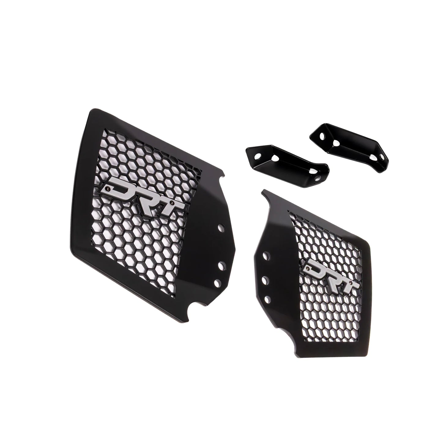 Black honeycomb grills with 'DR' branding on a white background