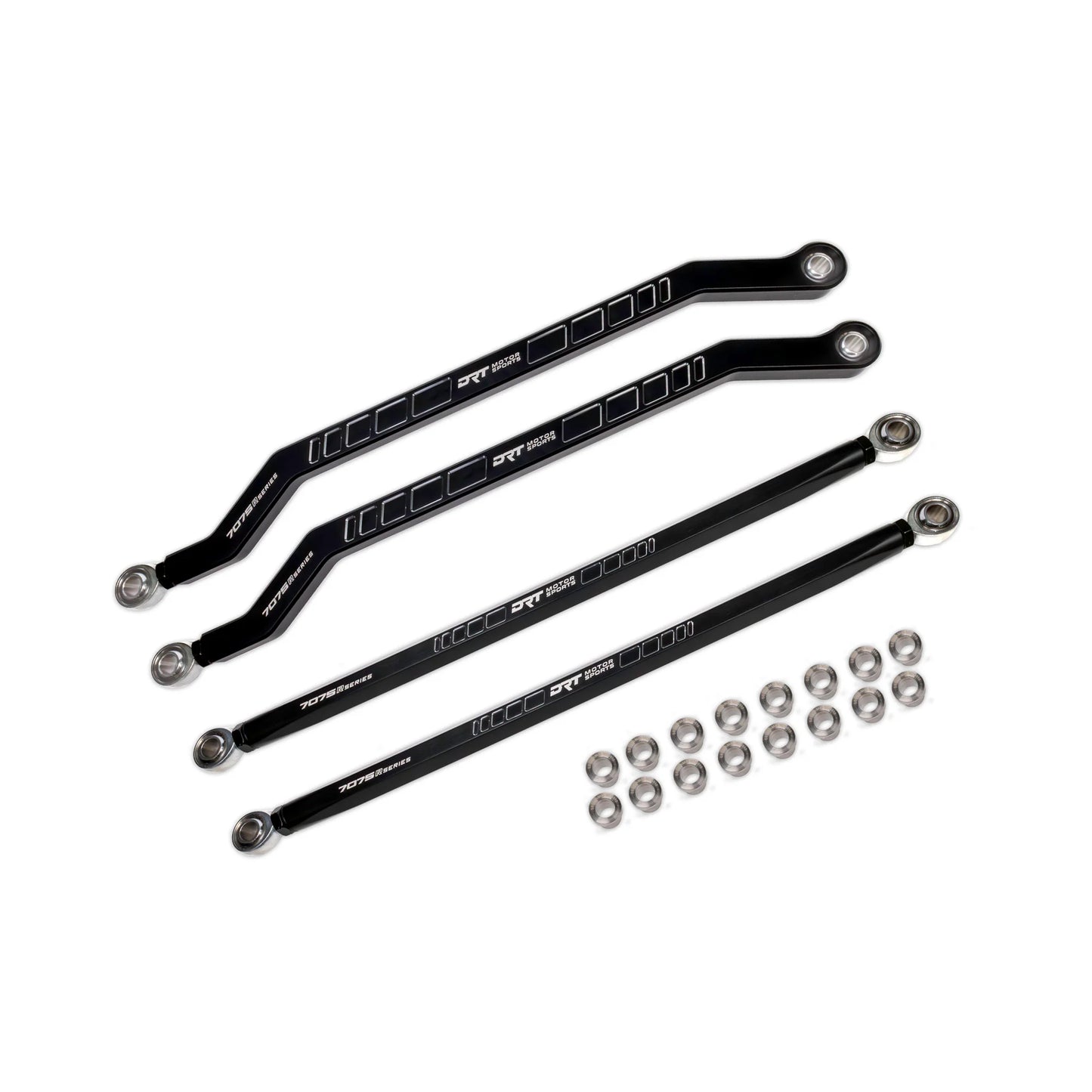 DRT Billet Race Series 7075 XD Hi Clearance Radius Rods Bar Arms RZR PRO R PRO S TURBO R full kit on white background