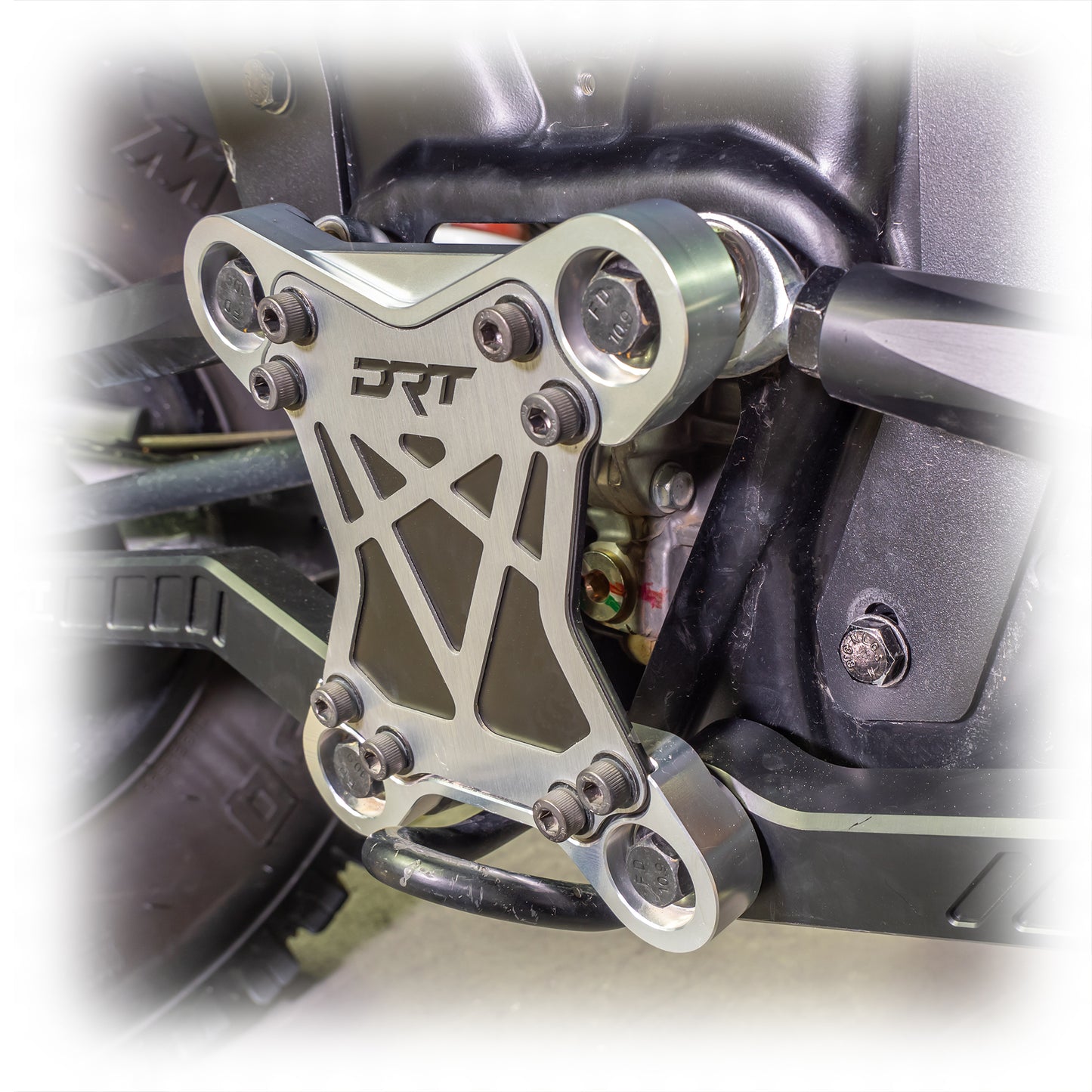 DRT Motorsports 3 PC Radius Rod Reinforcement Plate Polaris XP1000 (M12) close detail side view