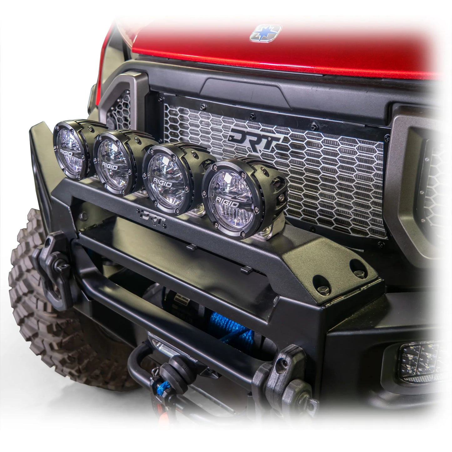 DRT FRONT BUMPER LIGHT BRACKET MOUNT KIT POLARIS RANGER XD 1500 2024+ lights installed front side view
