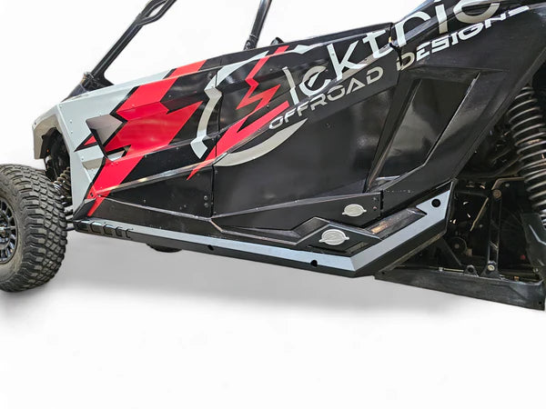 EOD VOLT ROCK SLIDERS GUARDS RAILS POLARIS RZR PRO XP PRO R TURBO R FOUR SEAT mounted drivers side view