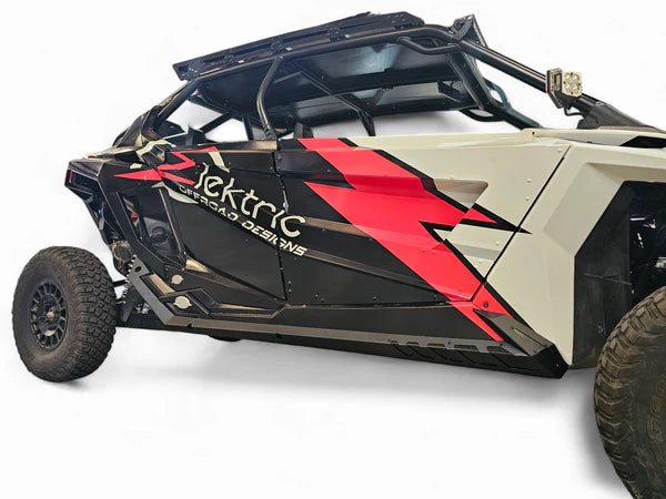 EOD VOLT ROCK SLIDERS GUARDS RAILS POLARIS RZR PRO XP PRO R TURBO R FOUR SEAT mounted front passenger view