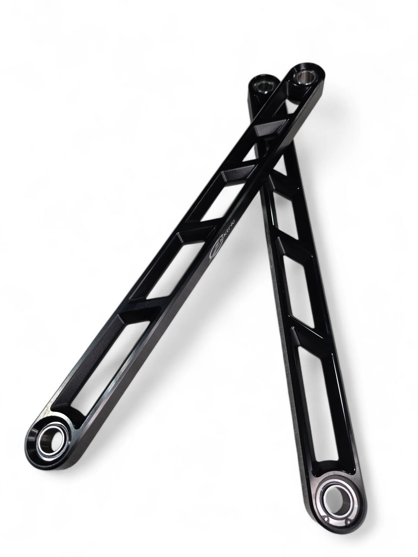 Black bicycle cranks on a white background