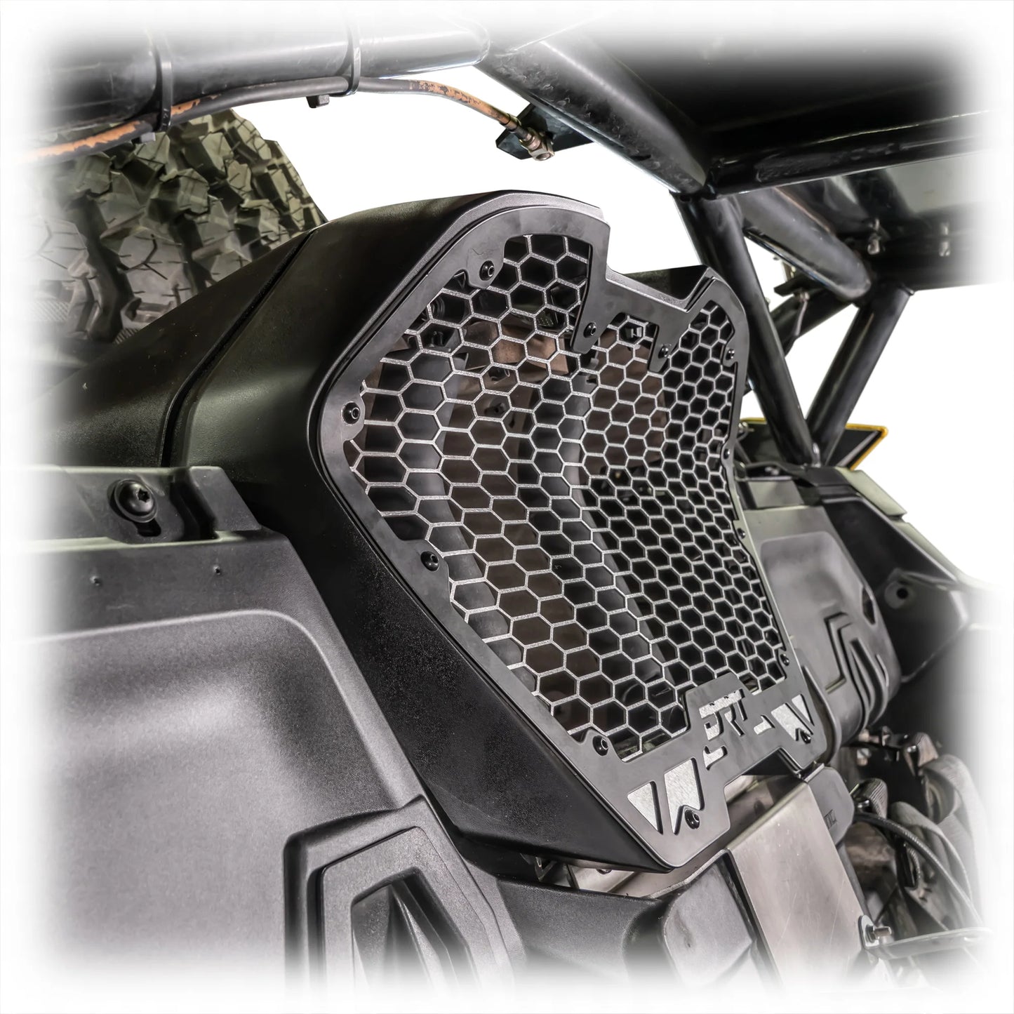 DRT Aluminum Air Intake Vent Grill Kit Can Am Maverick R 2024+ Mounted Side View