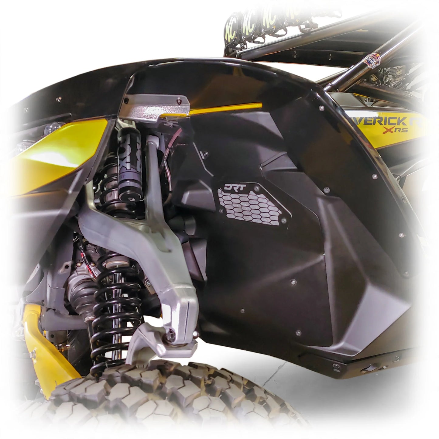 DRT CAN AM MAVERICK R X / XRS 24+ Aluminum Front Inner Fender Rock Guards Drivers Front View
