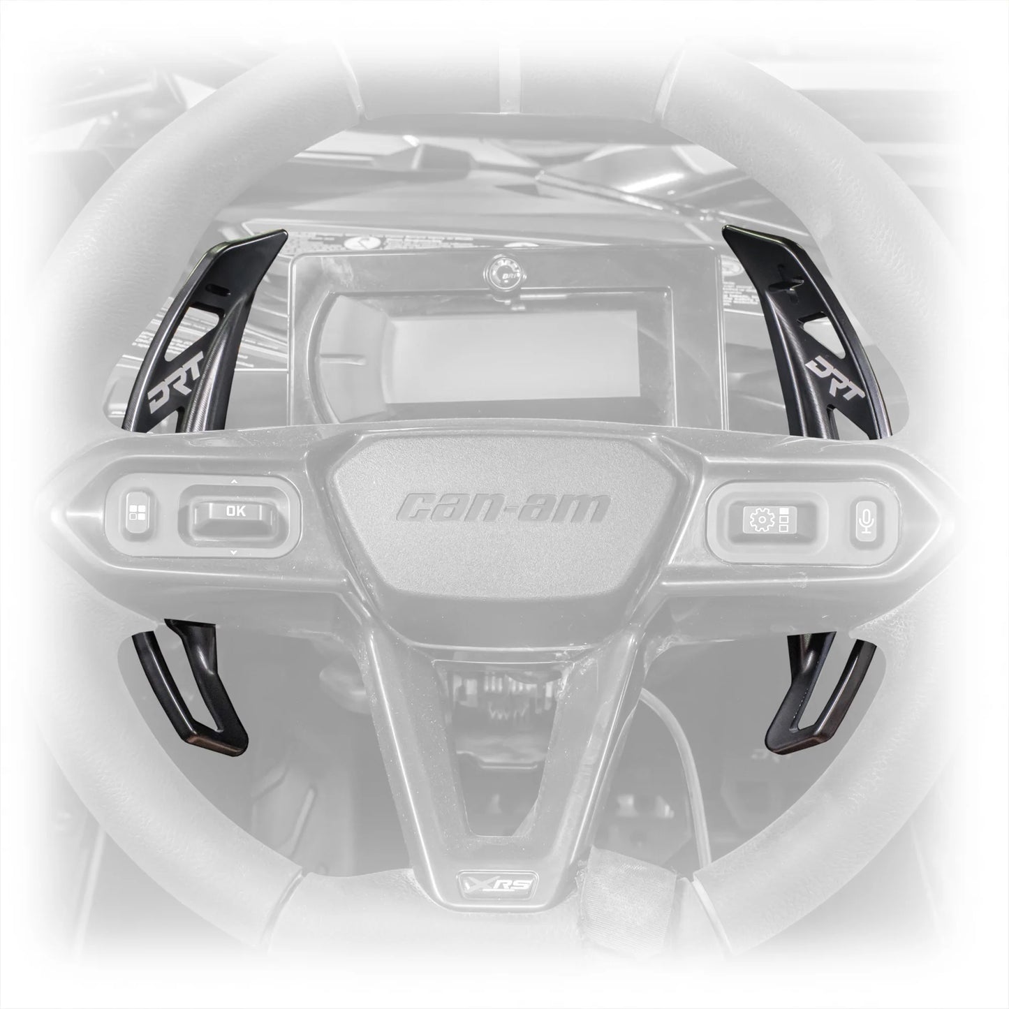 DRT Billet Paddle Shifter Shift Handles Fits: CAN-AM MAVERICK R 2024+ All Models Black white front view