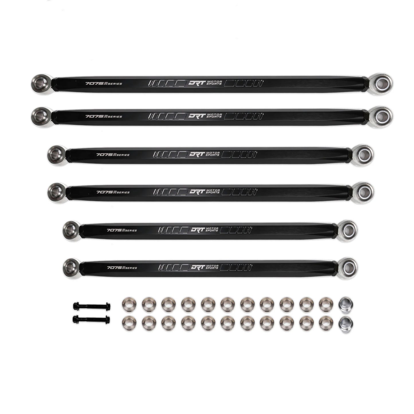 DRT MOTORSPORTS 7075 XD RACE HEX Billet Radius Rods Bars Can Am MAVERICK R X XRS MAX COMPLETE KIT WHITE BACKGROUND