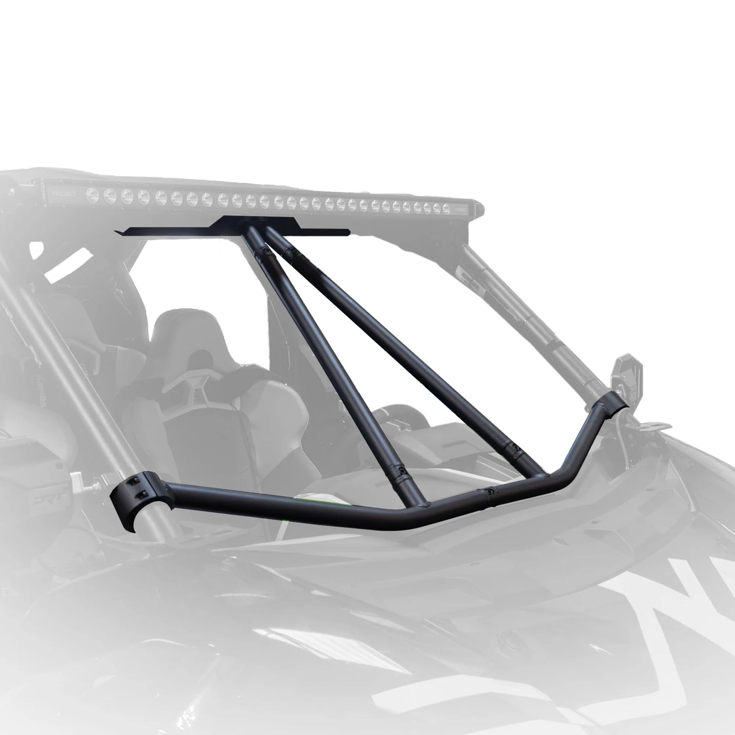 Black roll bar on a vehicle with a white background
