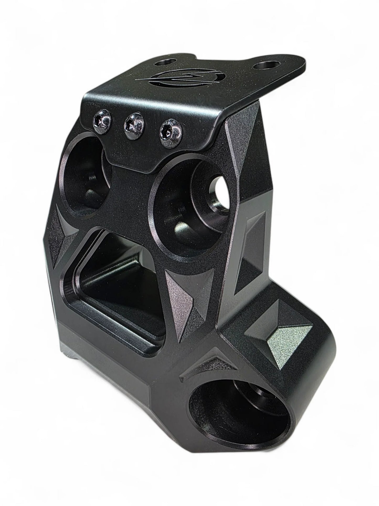 Black metal gun accessory on a white background