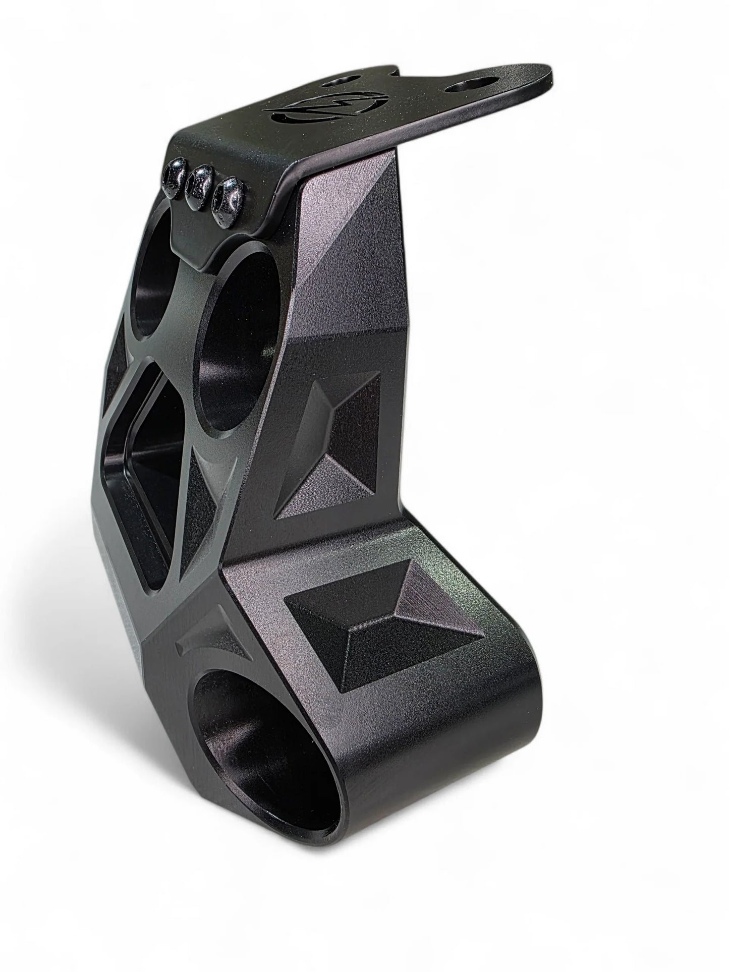 Black metal grip with geometric design on a white background