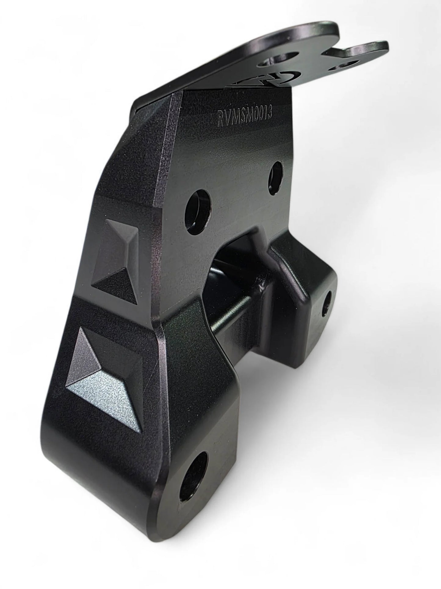 Black metal bracket with geometric design on a white background