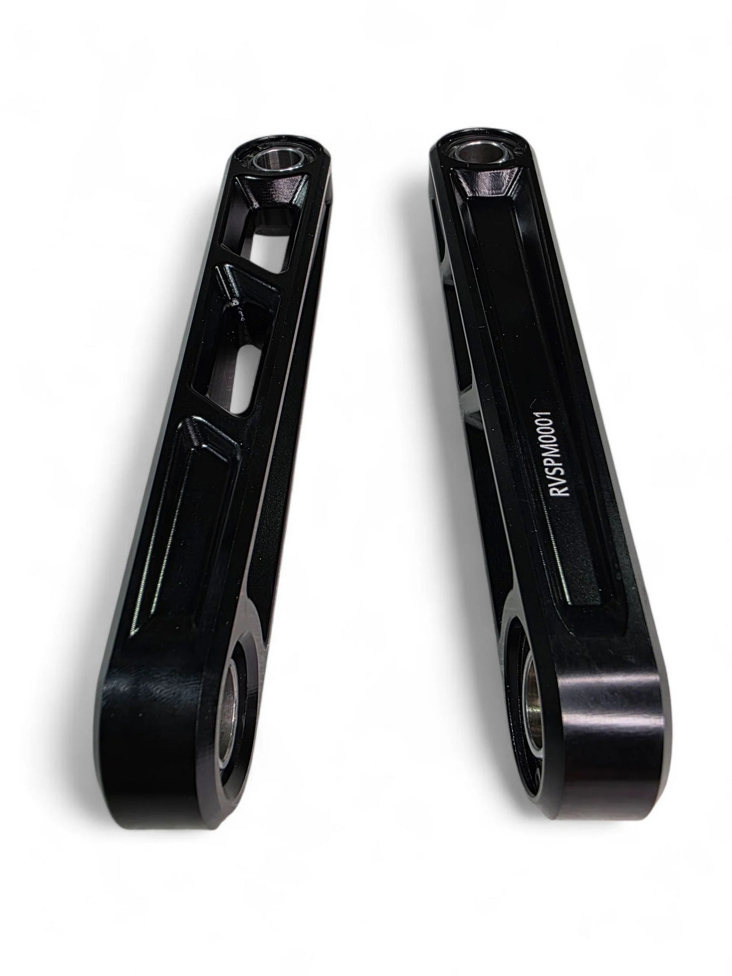 Two black Elektric Offroad Front sway bar links on white background