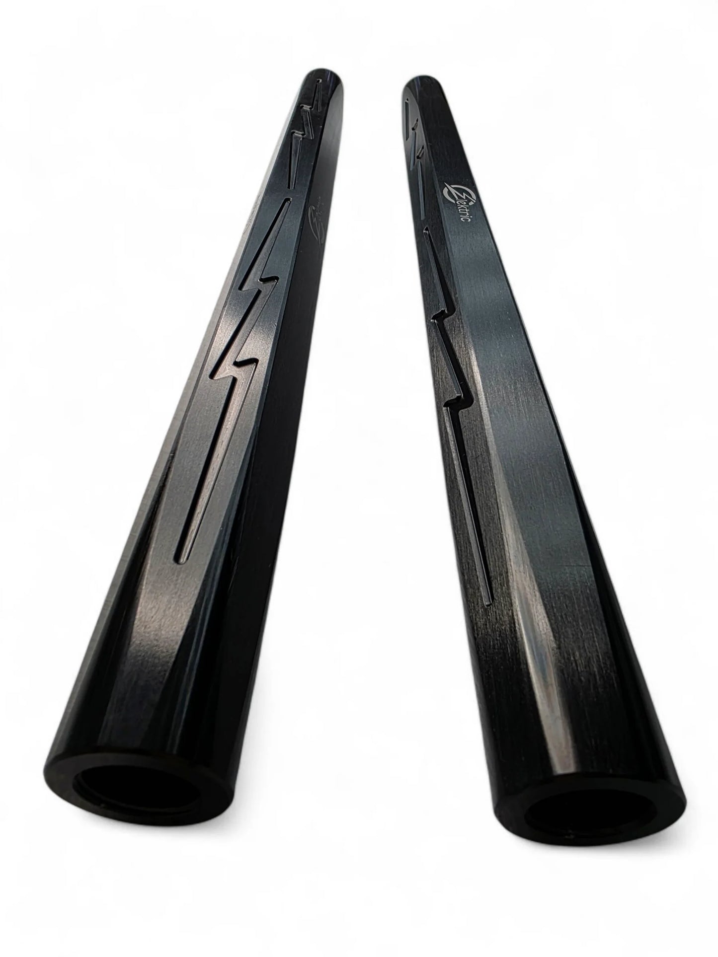 Two black tie rods with a brand logo on a white background