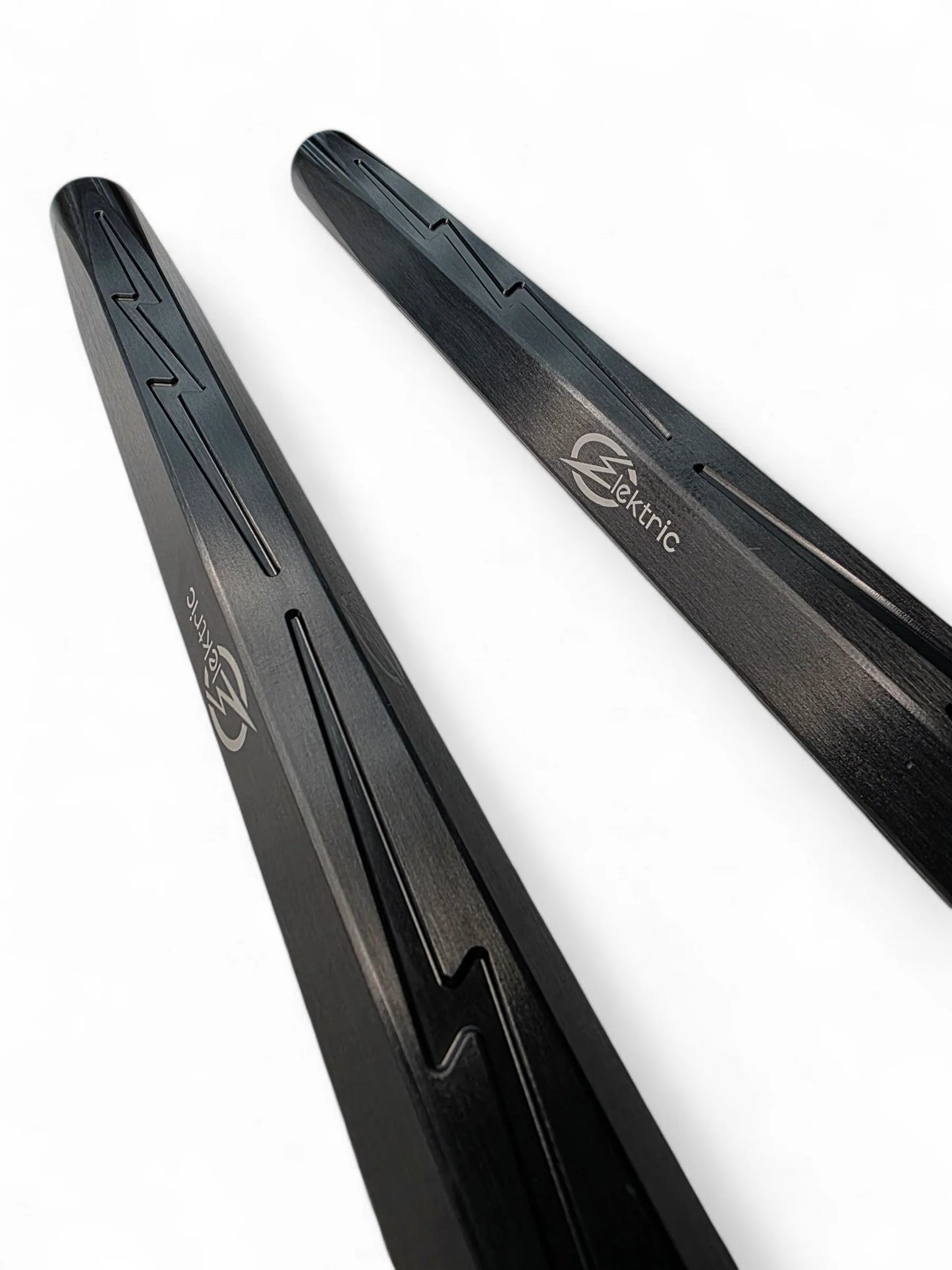two black tie rods on white background