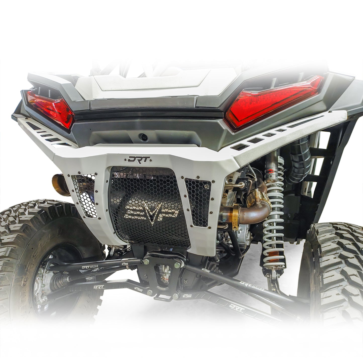 DRT Polaris RZR XP1000 4 2024+ Rear Bumper on machine front right close angle