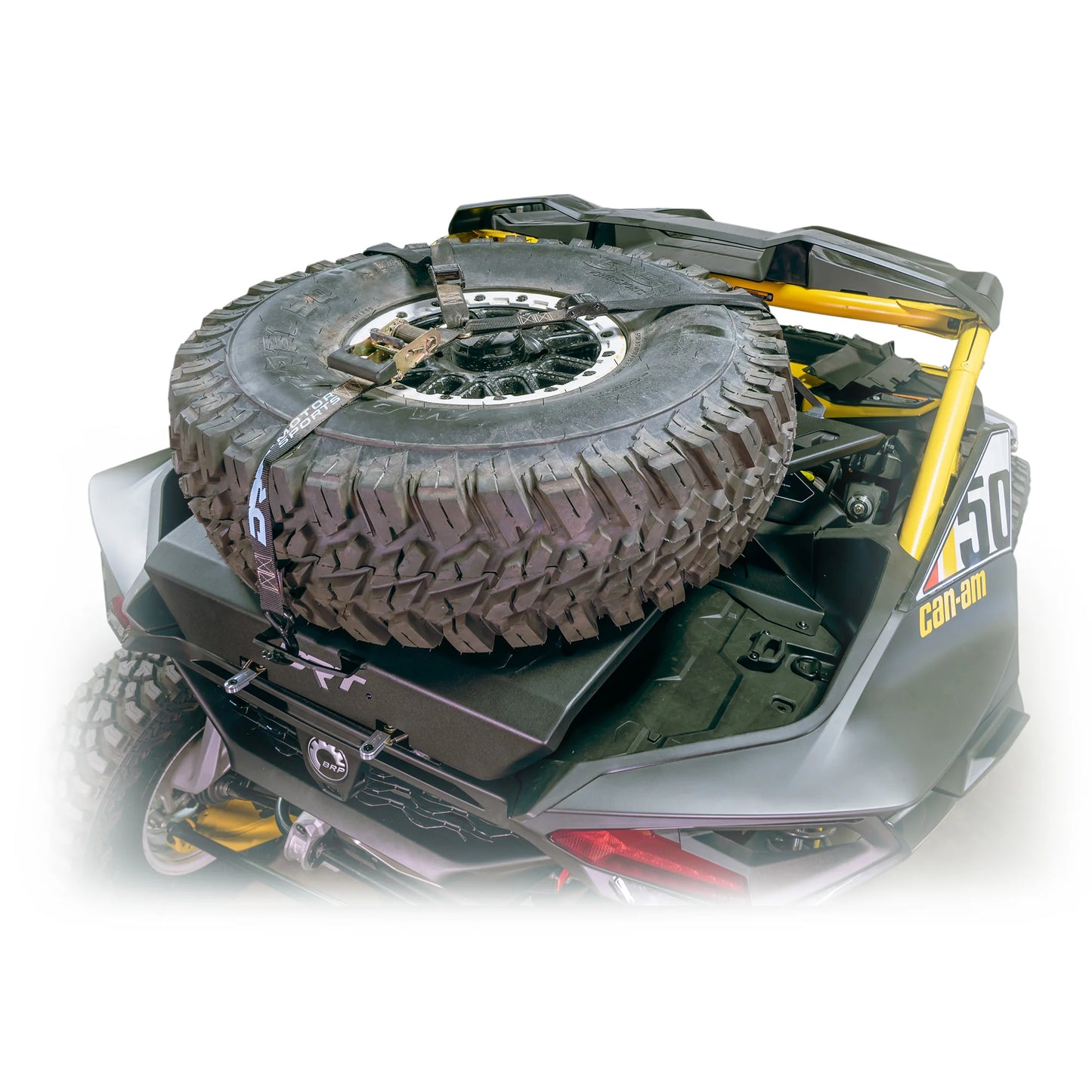 DRT Adventure Rack Spare Tire Cargo Carrier Fits: CAN-AM MAVERICK R 2024+ Closed with Tire