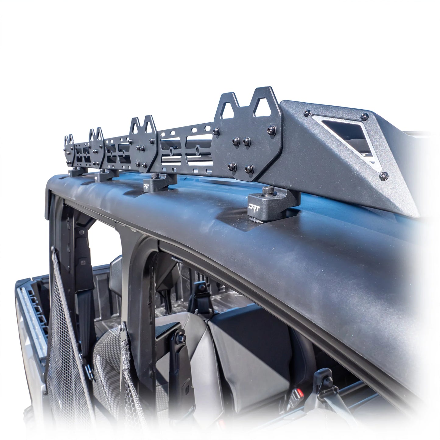 Close-up of a vehicle roof rack system on a white background
