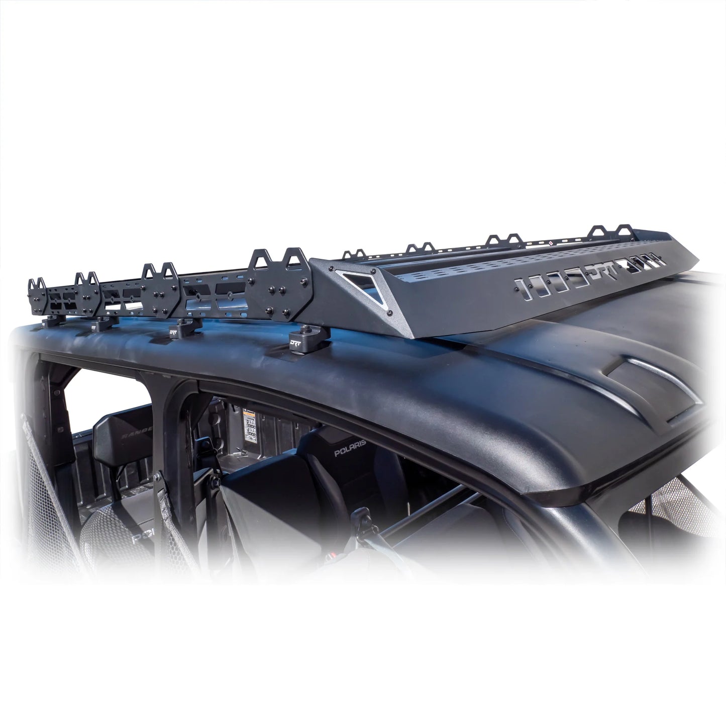 Roof rack system on a vehicle with a white background