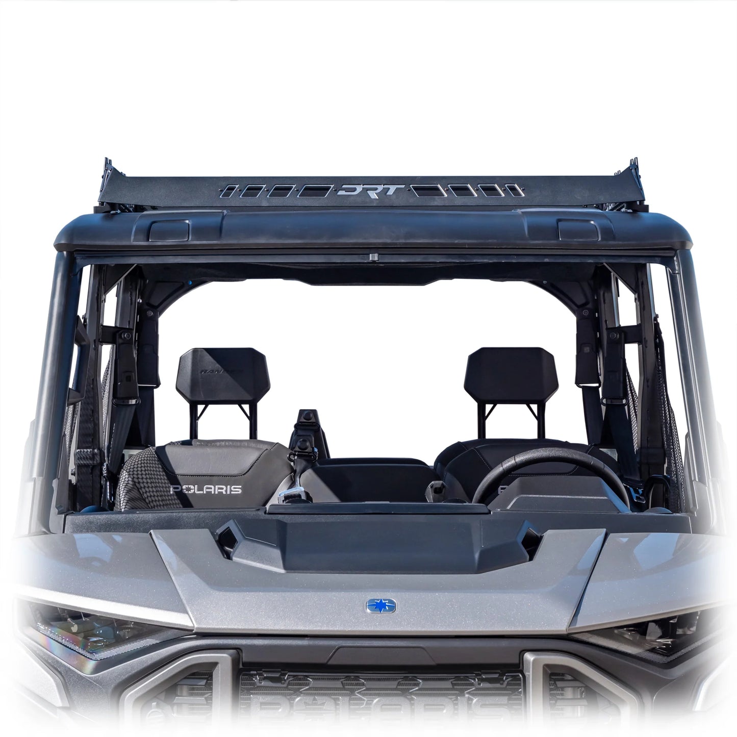 Polaris vehicle windshield with clear visor on a white background