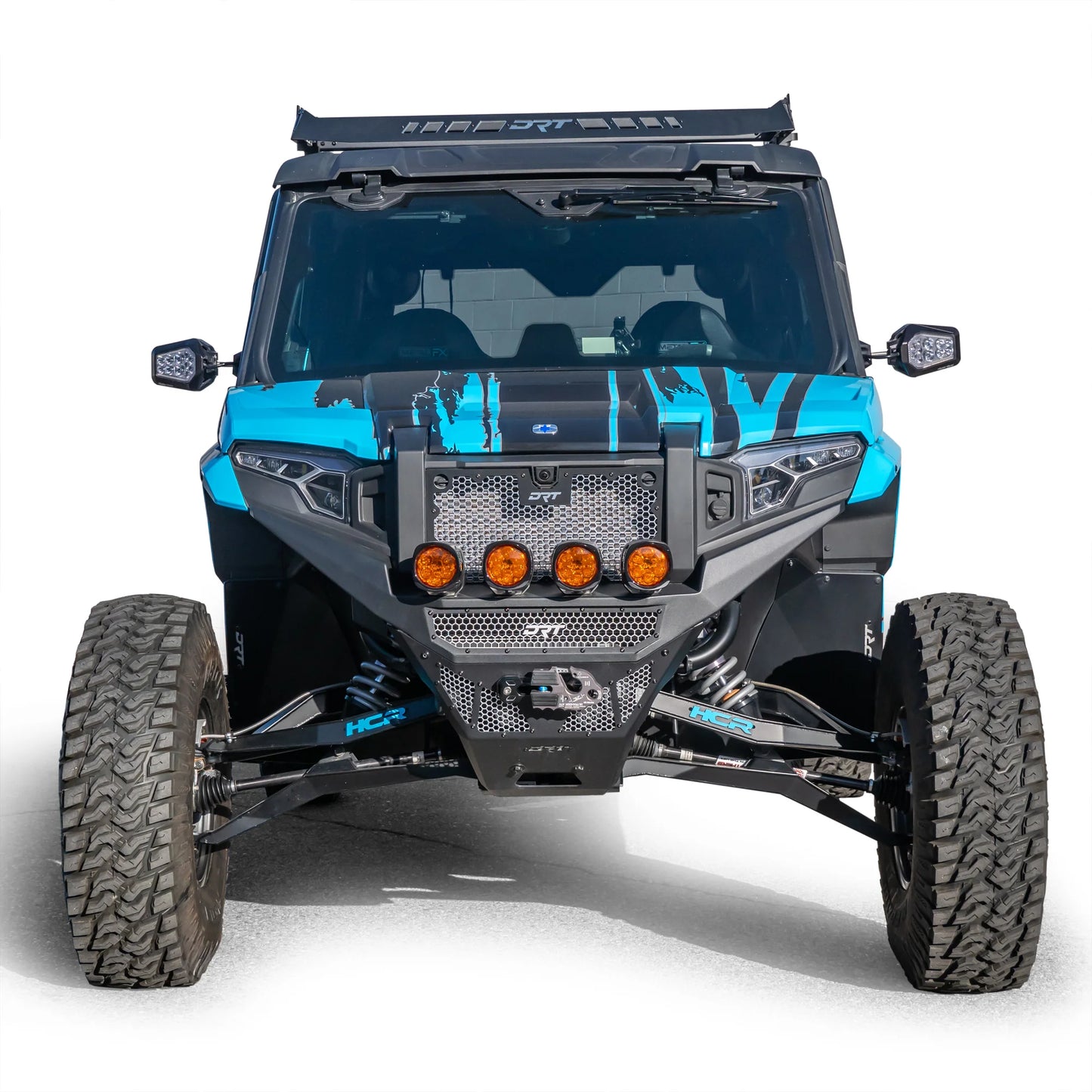 Blue and black off-road vehicle on a white background