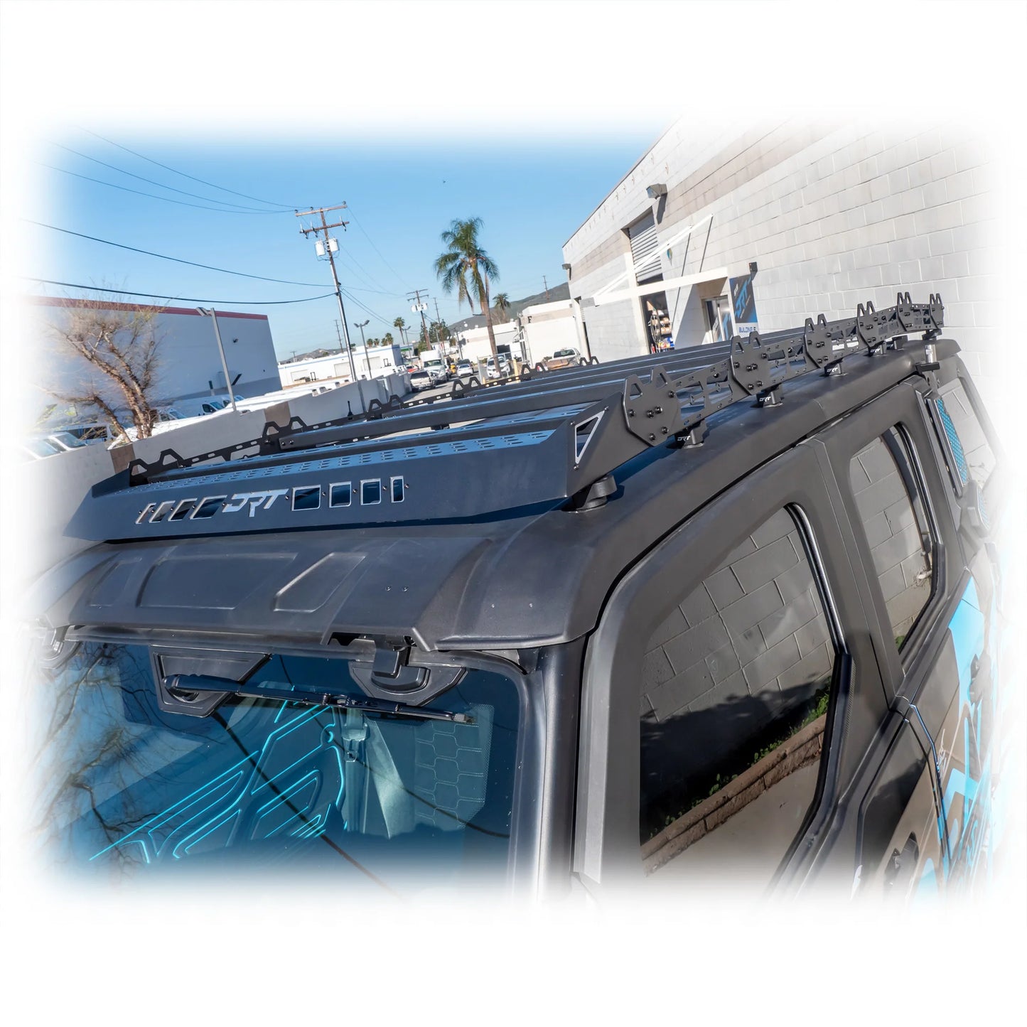 Car with a roof rack in an outdoor setting