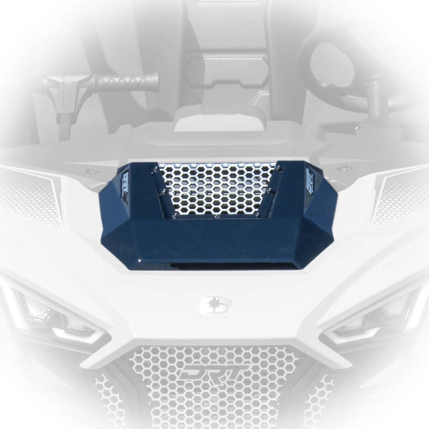 Blue honeycomb grille on a white background