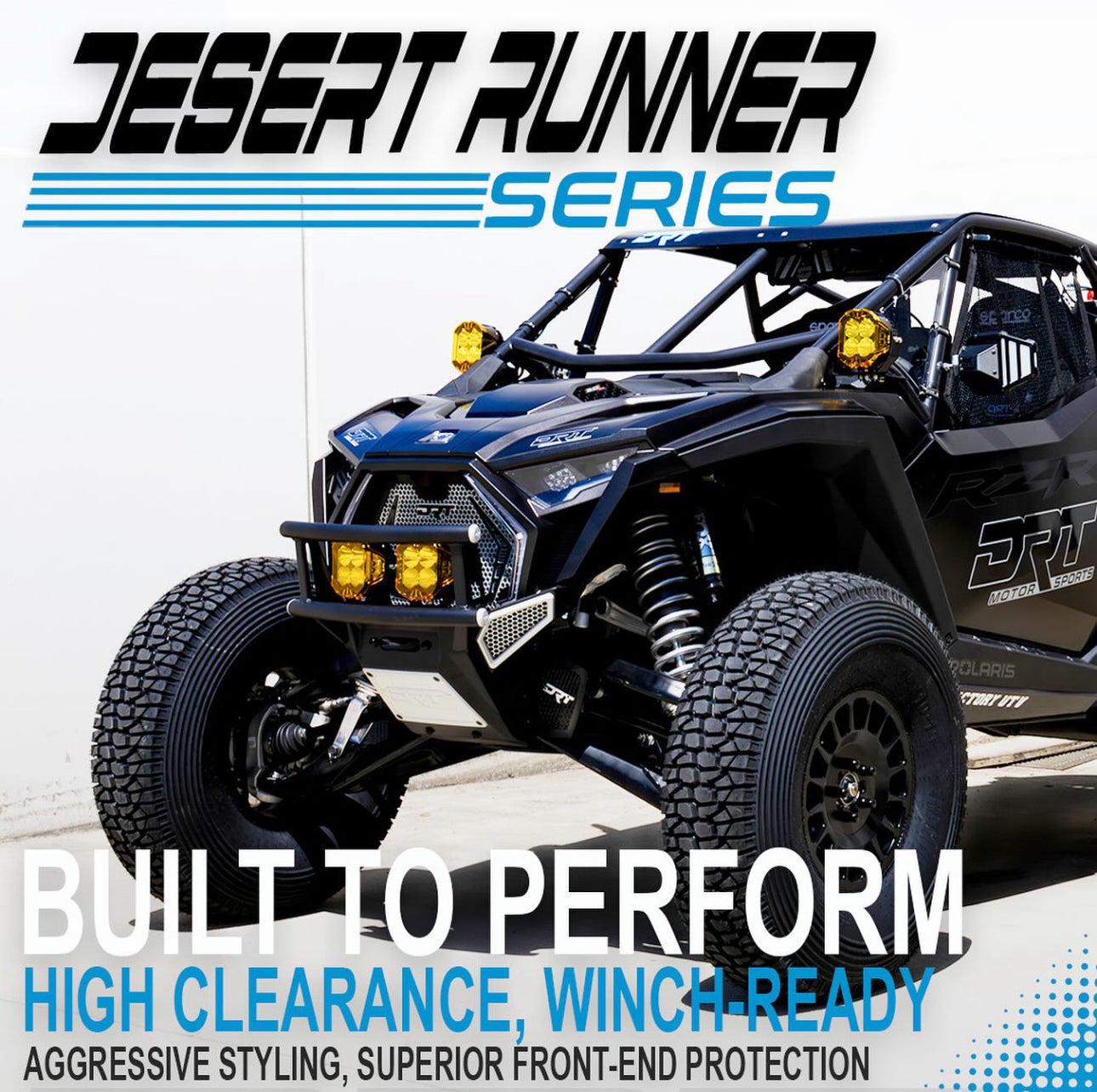 Desert Runner Series off-road vehicle with text highlighting features on a white background