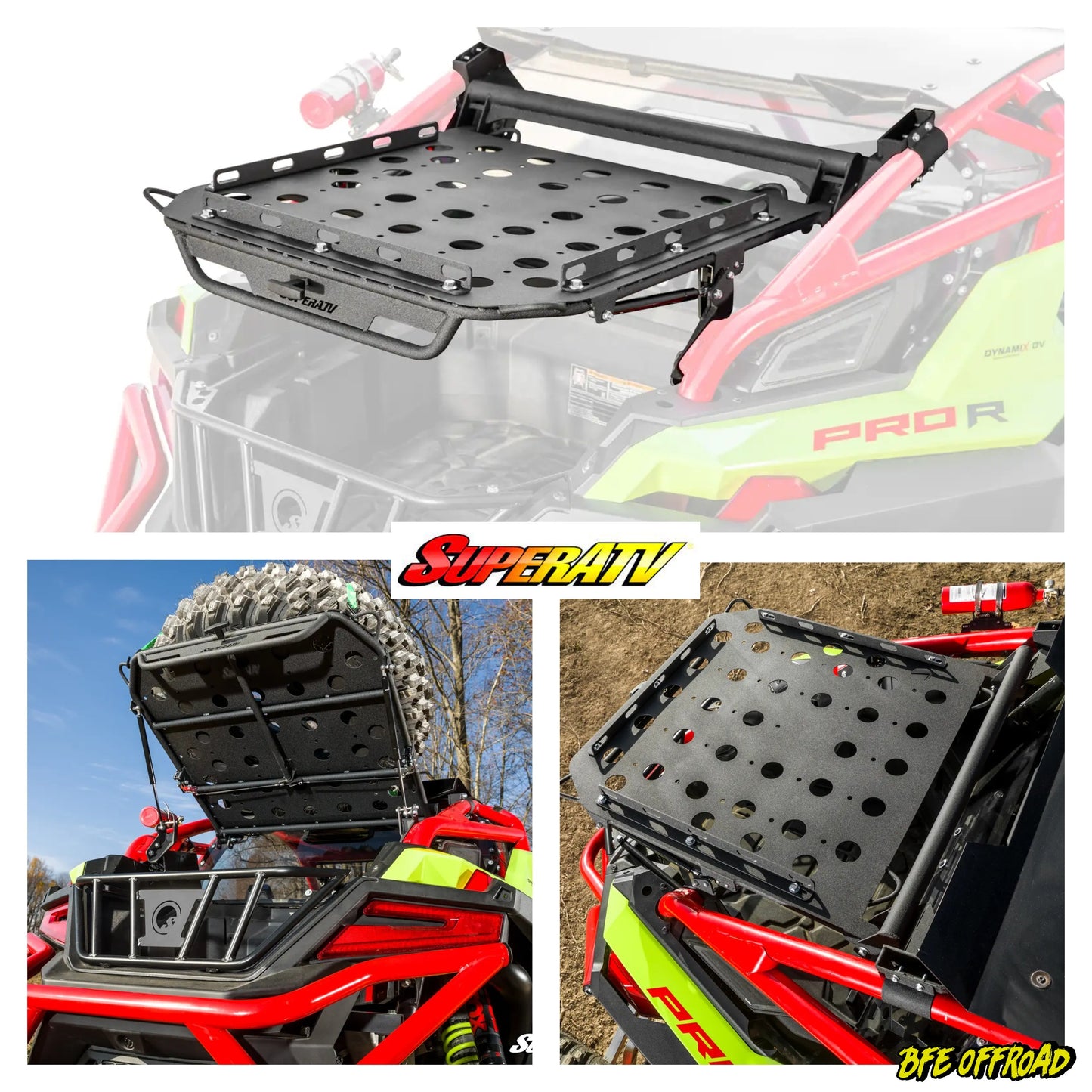 ATV roof rack system with SuperATV branding on a red ATV.