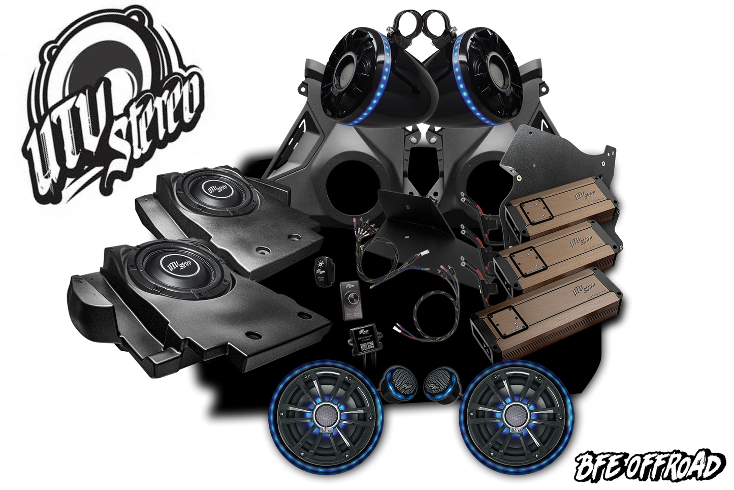 Collection of off-road vehicle components with 'BFE Offroad' branding on a white background.