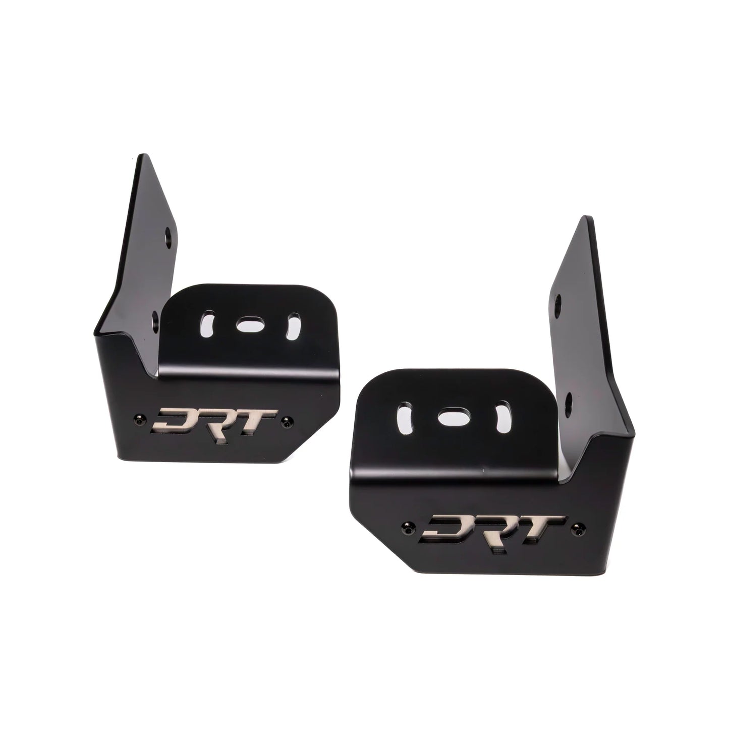 Two black metal brackets with 'DRT' branding on a white background