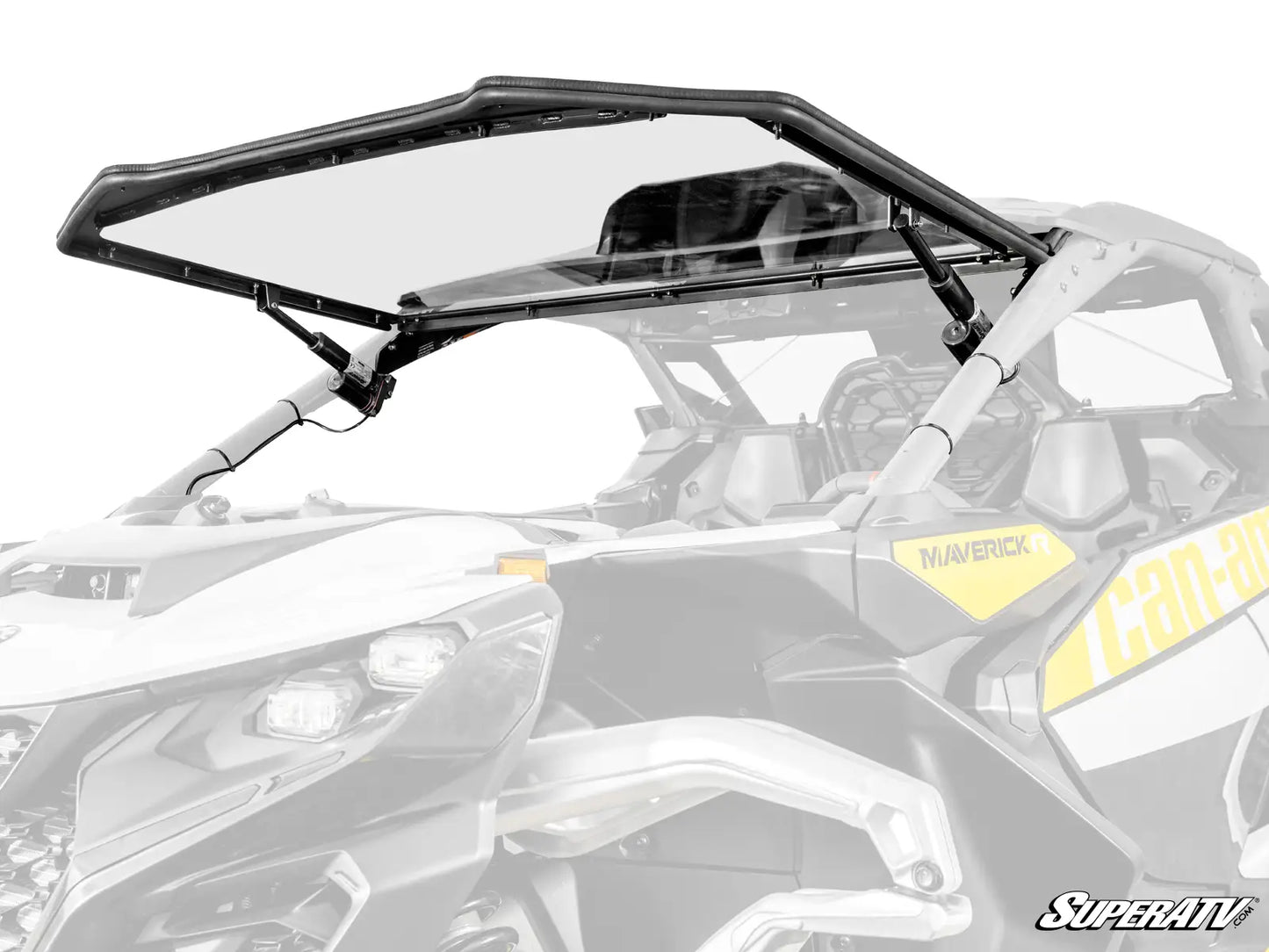 SuperATV MaxDrive Power Flip Windshield Can Am Maverick R / Max 2024+ open close