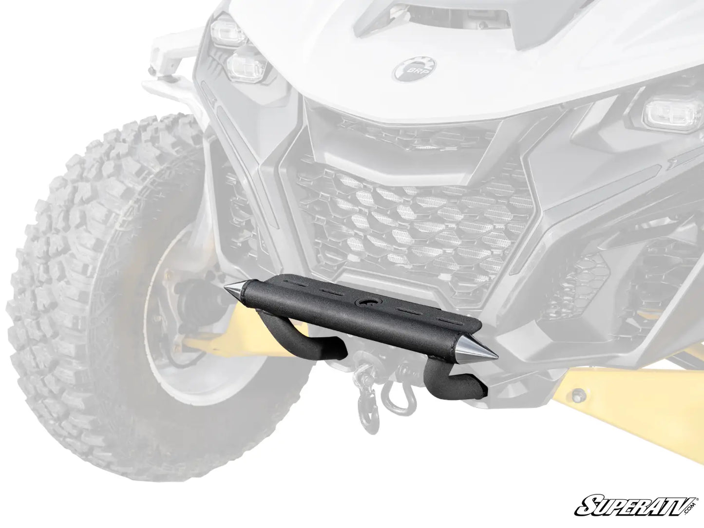 Black exhaust pipe on a vehicle with 'SuperATV' branding.