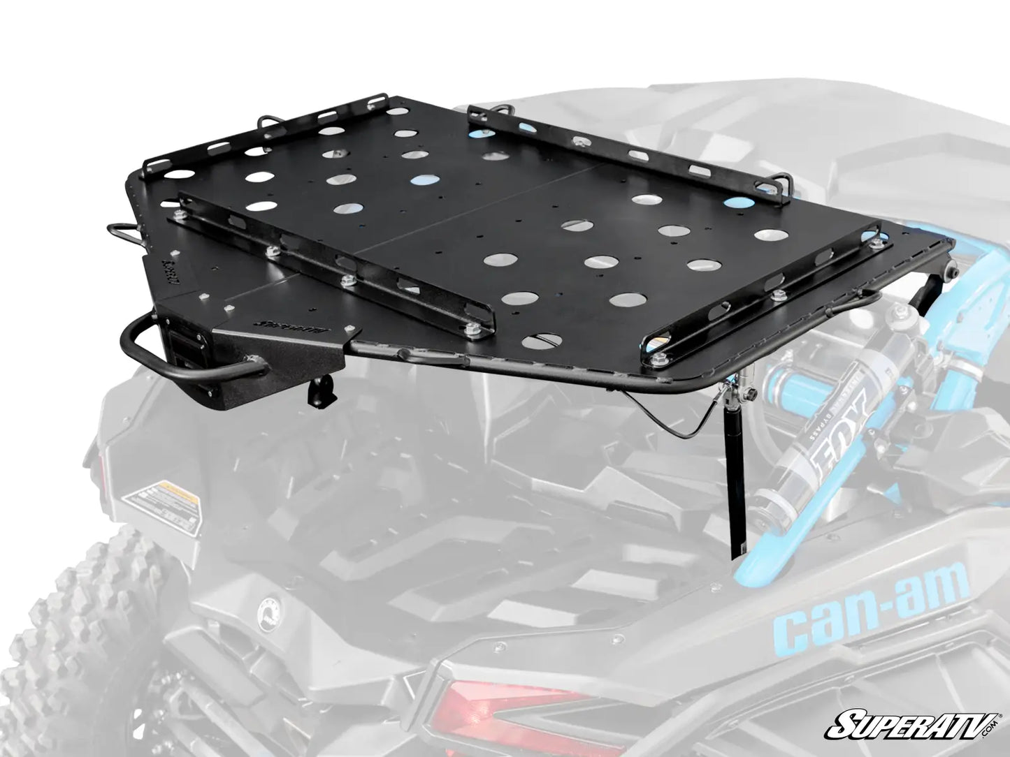 Black roof rack on a Can-Am vehicle with SuperATV branding.
