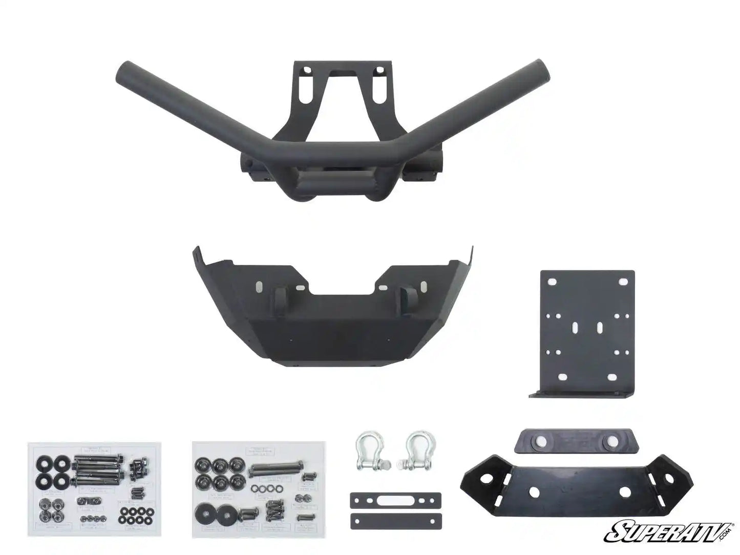 Set of black metal vehicle components on a white background with 'SuperATV' branding.