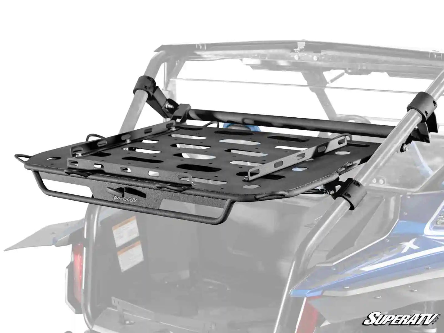 Black roof rack system on a vehicle with 'SuperATV' branding.