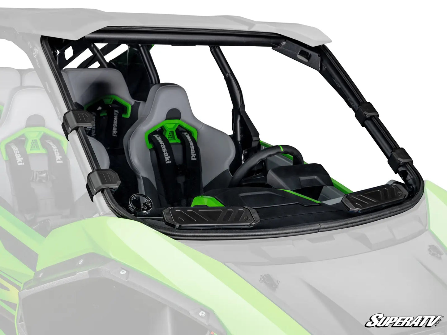 UTV with Superatv windshield mounted with white background