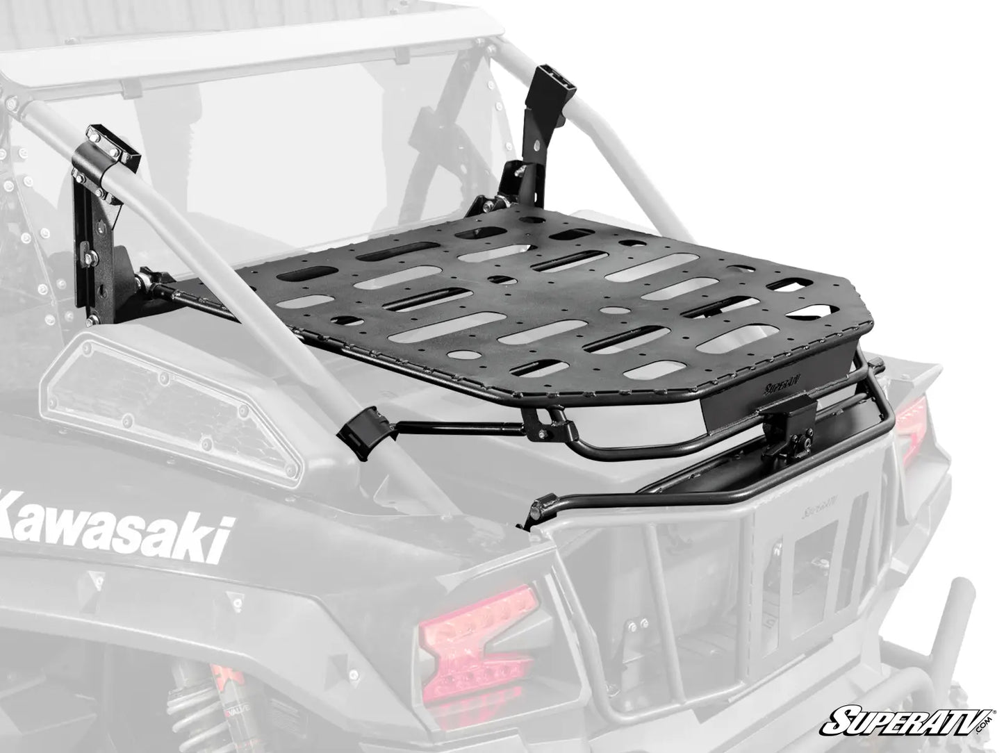 Black roof rack system on a Kawasaki vehicle