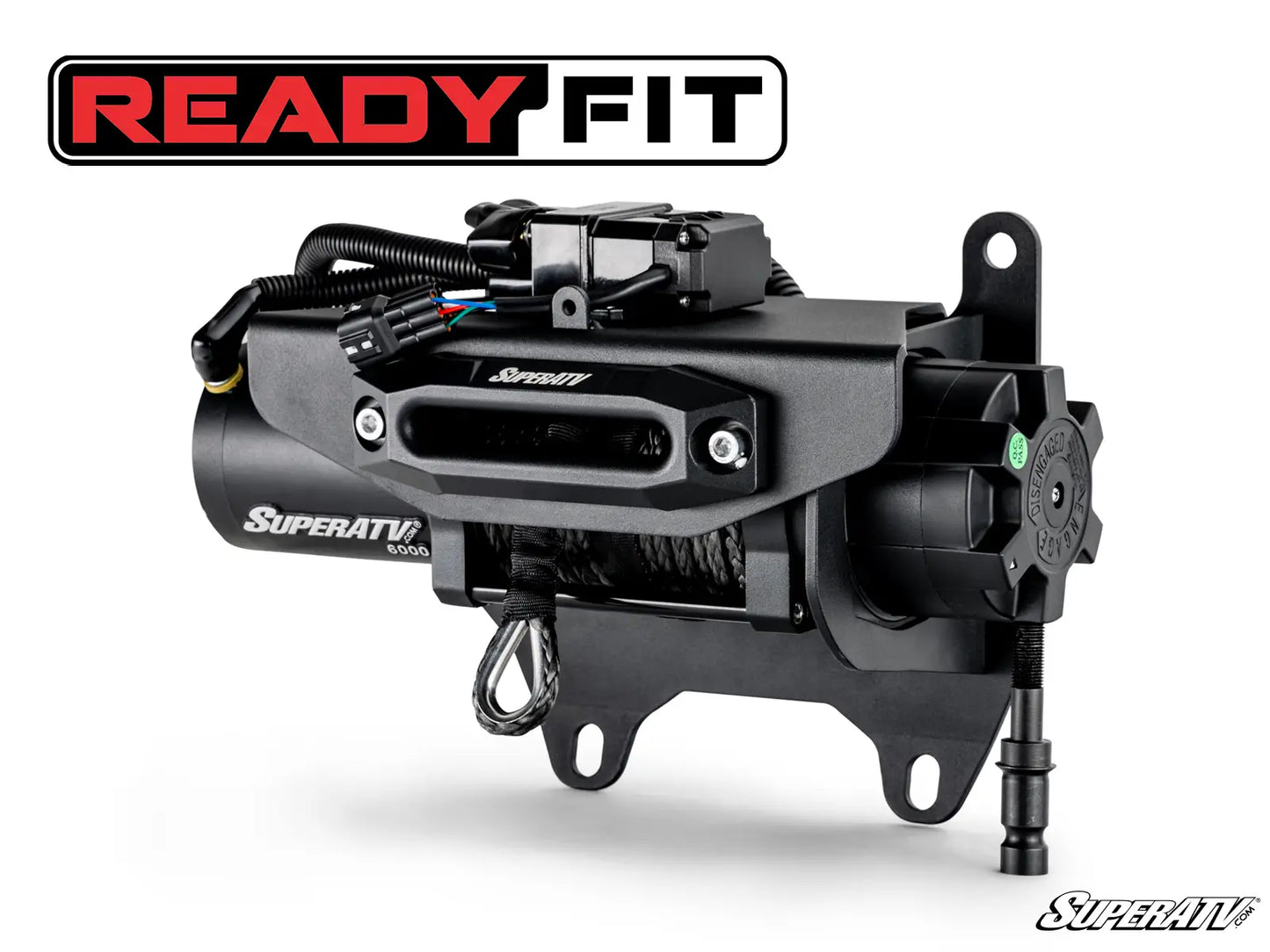 SuperATV winch with 'Ready Fit' branding on a white background