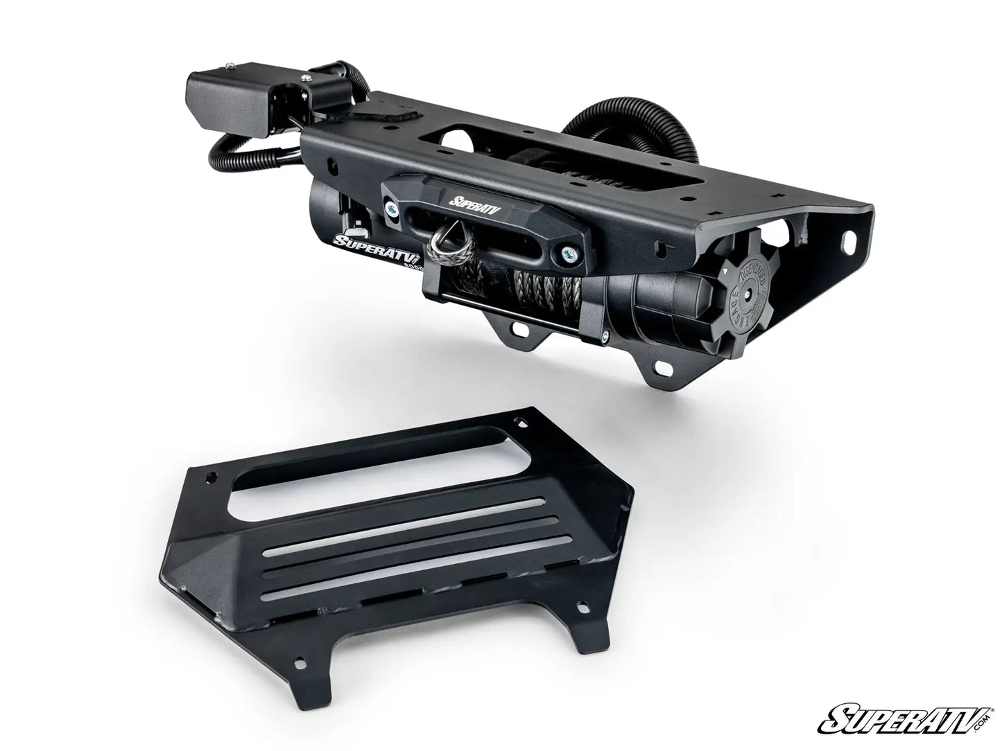 Black metal vehicle component with 'SuperATV' branding on a white background