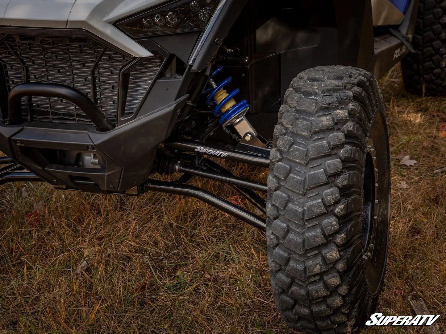 Super ATV High Clearance 1.5" Forward A Arms Black Polaris RZR PRO XP XP4 2020+ Close Up Drivers View
