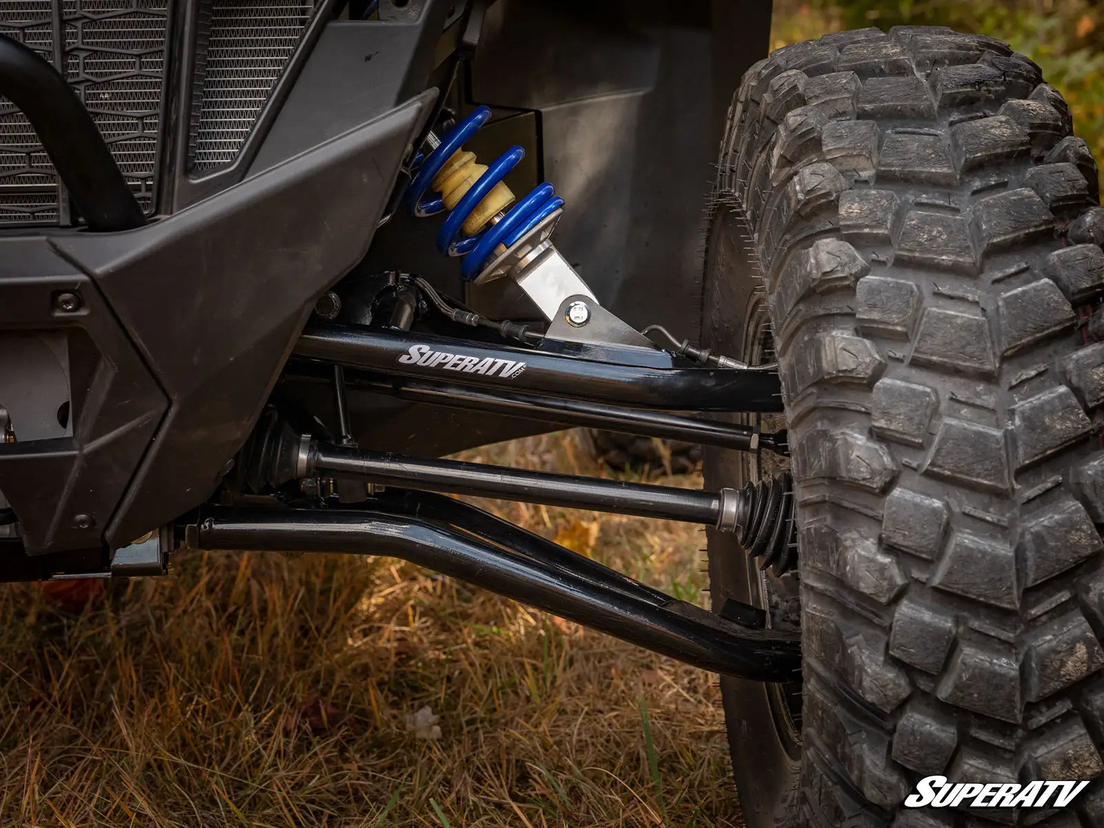 Super ATV High Clearance 1.5" Forward A Arms Black Polaris RZR PRO XP XP4 2020+ Front Drivers View