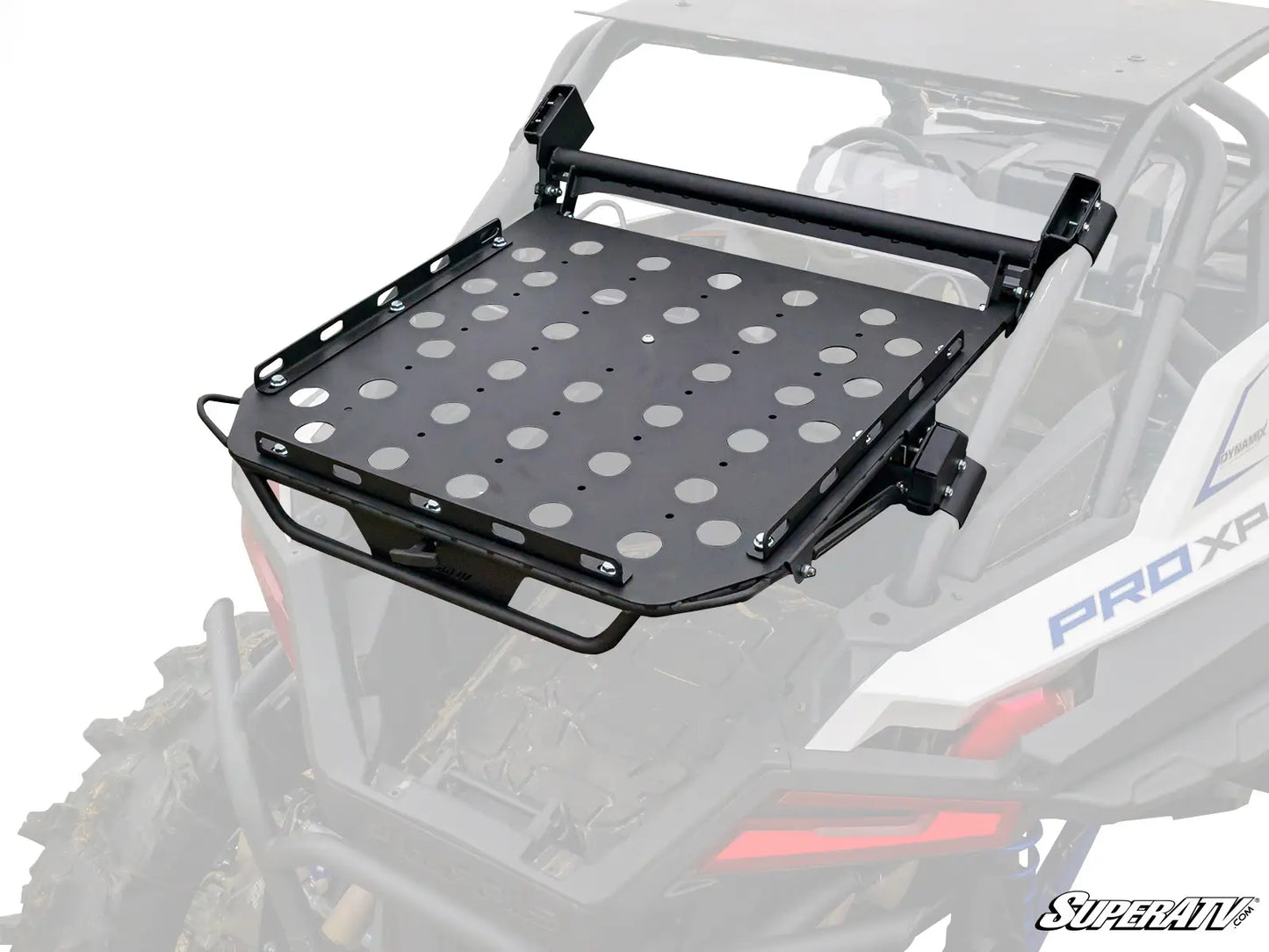 Black roof rack on a vehicle with 'SuperATV' branding.