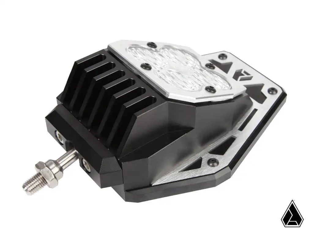 Black and silver mechanical component on a white background