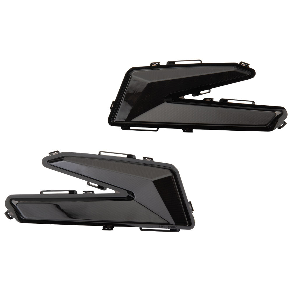 Two black utv taillights on a white background