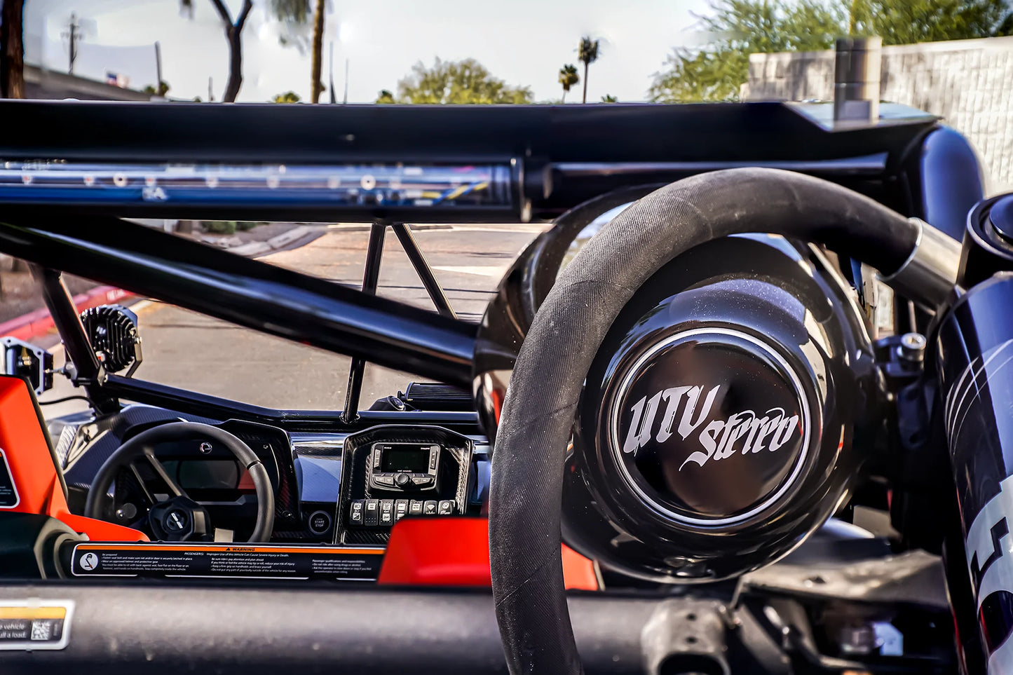 UTV Stereo 6.5" Cage Mount Speaker Pods Unloaded W 1.85" Clamps Can-Am Installed Rear View Right