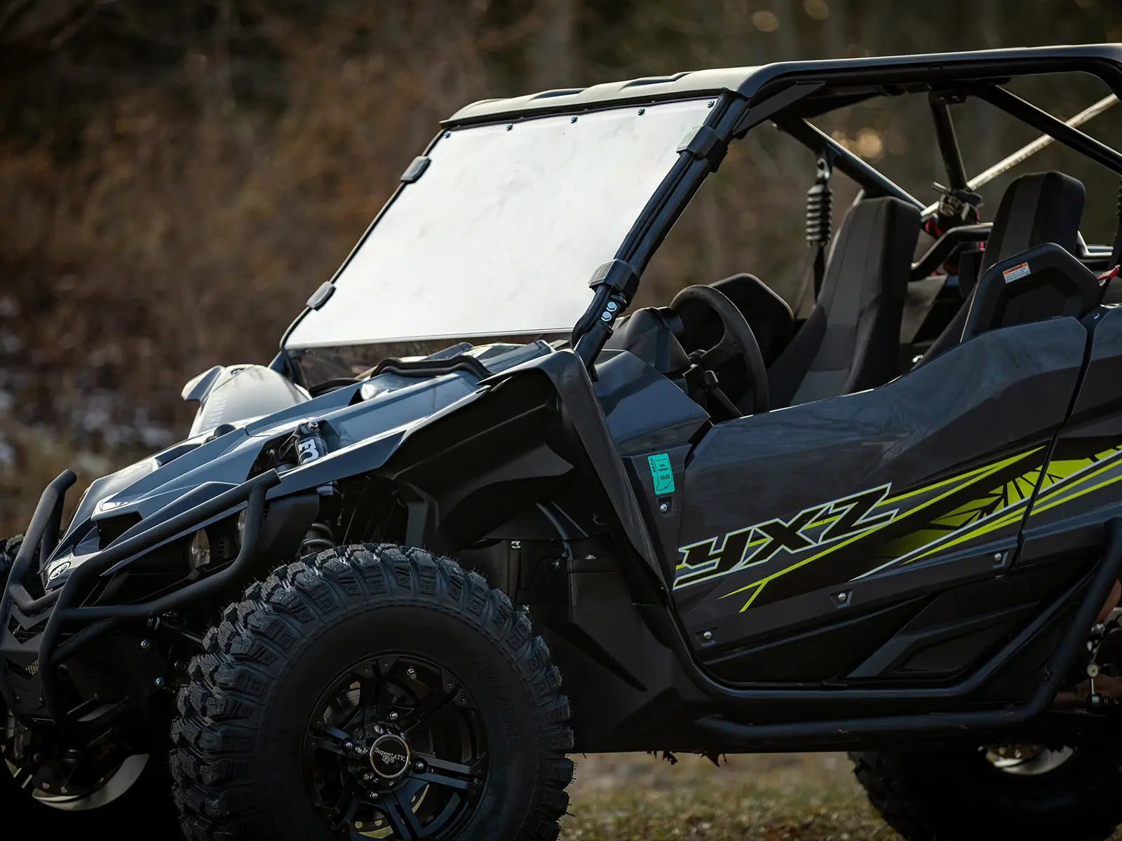 SuperATV Heavy Duty Scratch Resistant Full Windshield for Yamaha YXZ (2019+) Side View