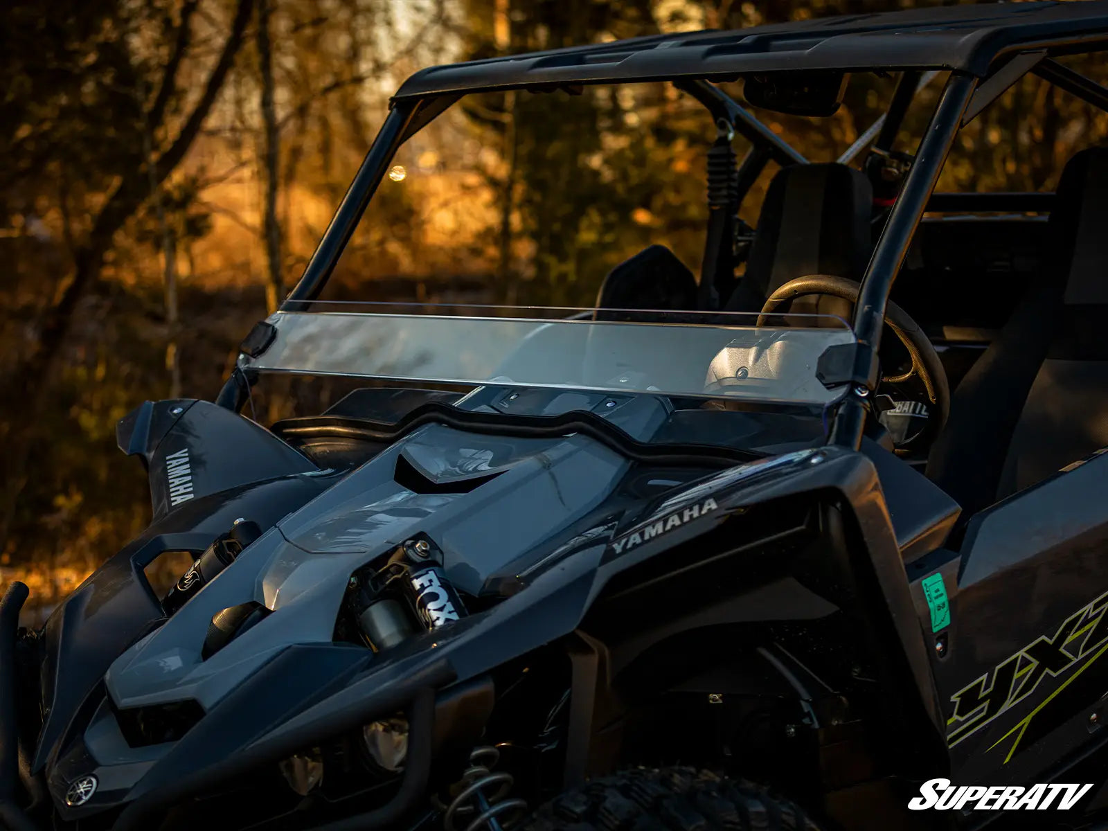 SuperATV Heavy Duty Half Windshield for Yamaha YXZ1000 YXZ1000R SS SE (2019+) installed close view